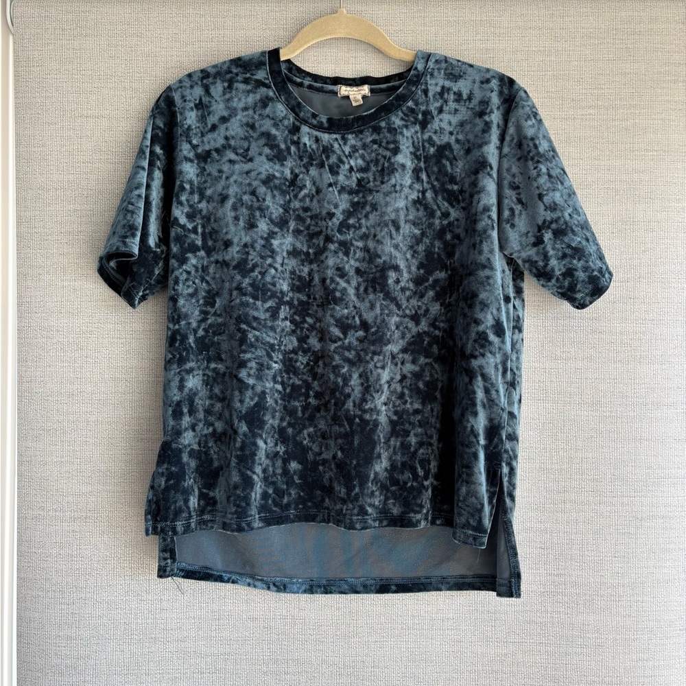 Teal Crushed Velvet Short Sleeve Tee
